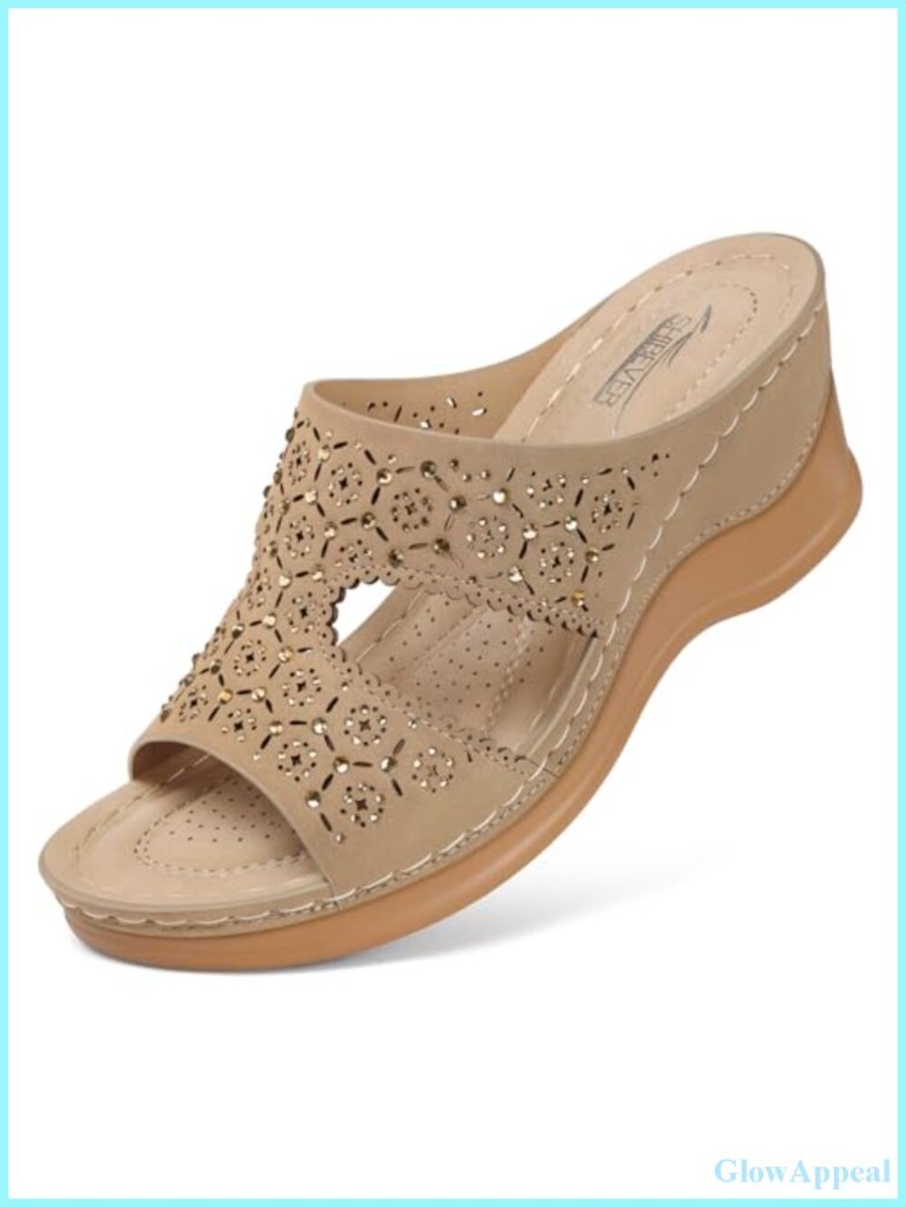 SHIBEVER Women's Wedge Sandals Slip On Comfort Low Heel Rhinestone Dressy